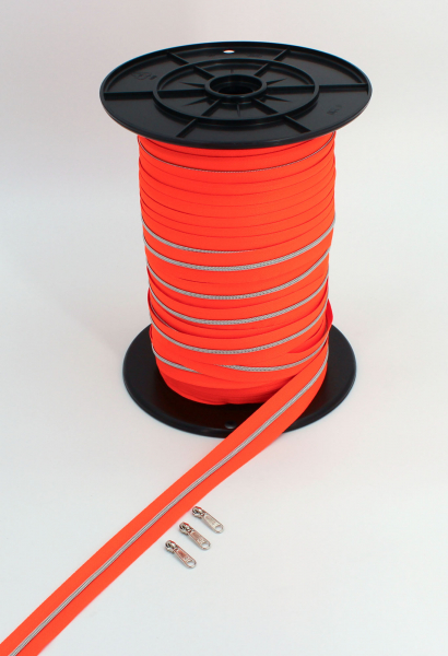 Endlosreißverschluss metallisiert schmal neonorange/silber (1m)